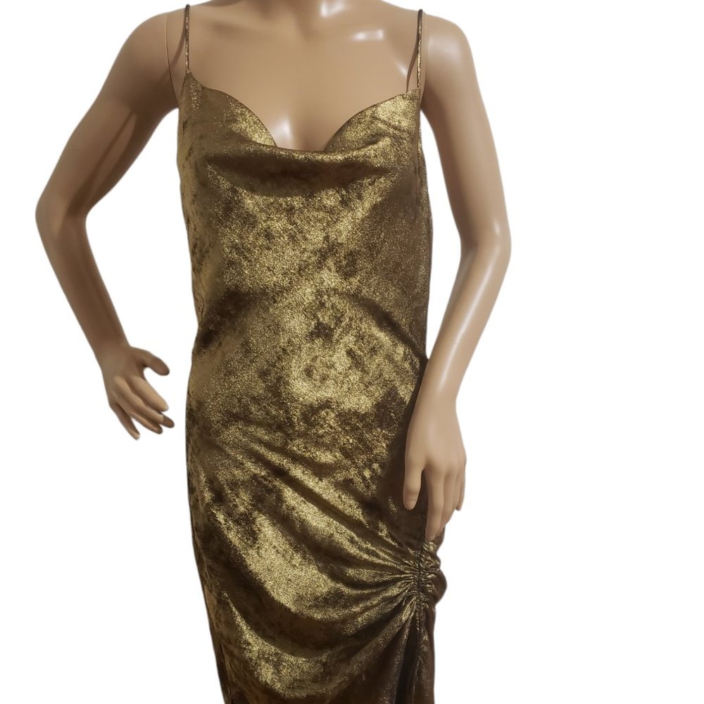 ZARA XS GOLD Spaghetti Strap Maxi Fitted dress With Two Slits PRESTINE CONDITION
